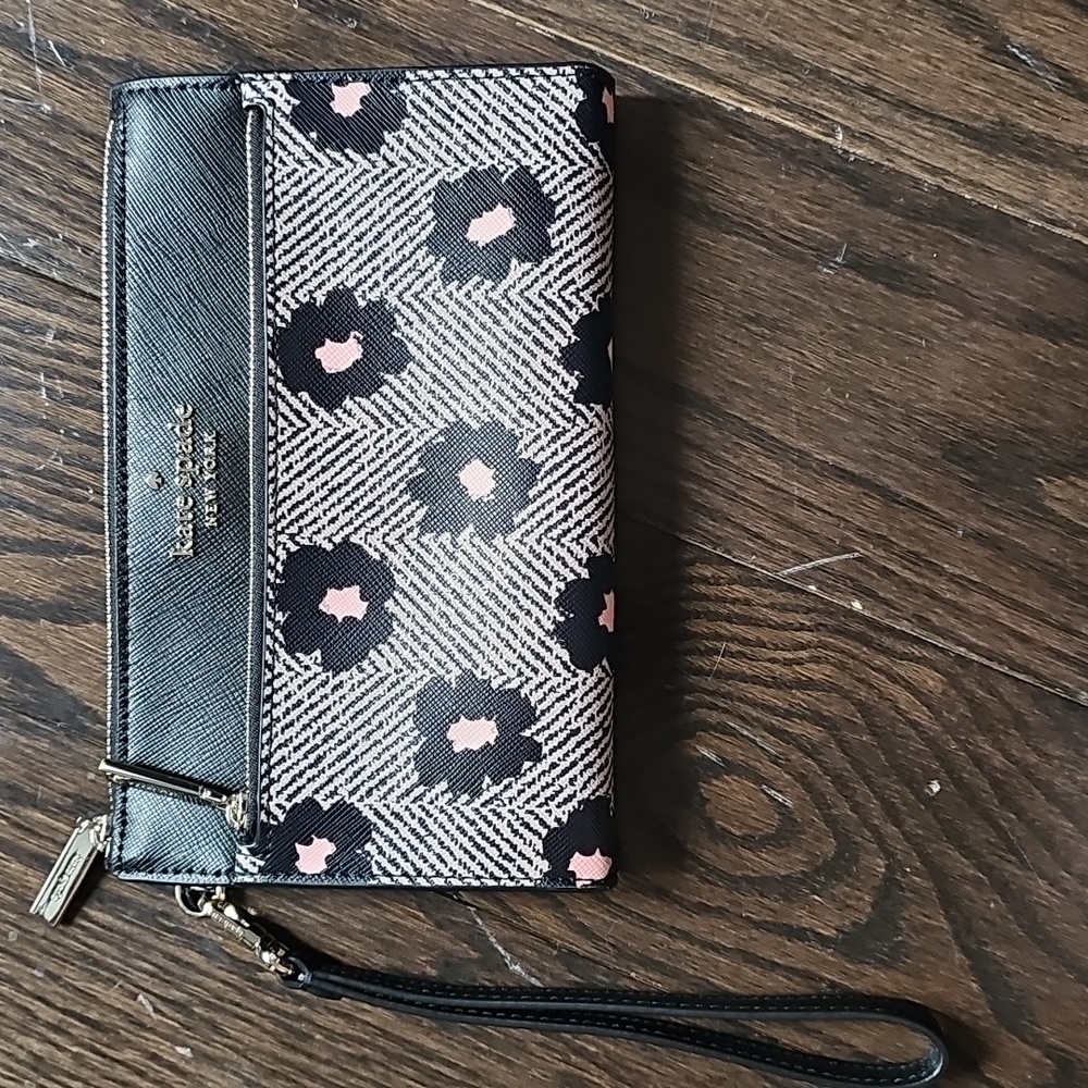 kate spade Black, Pink Floral Wristlet Clutch